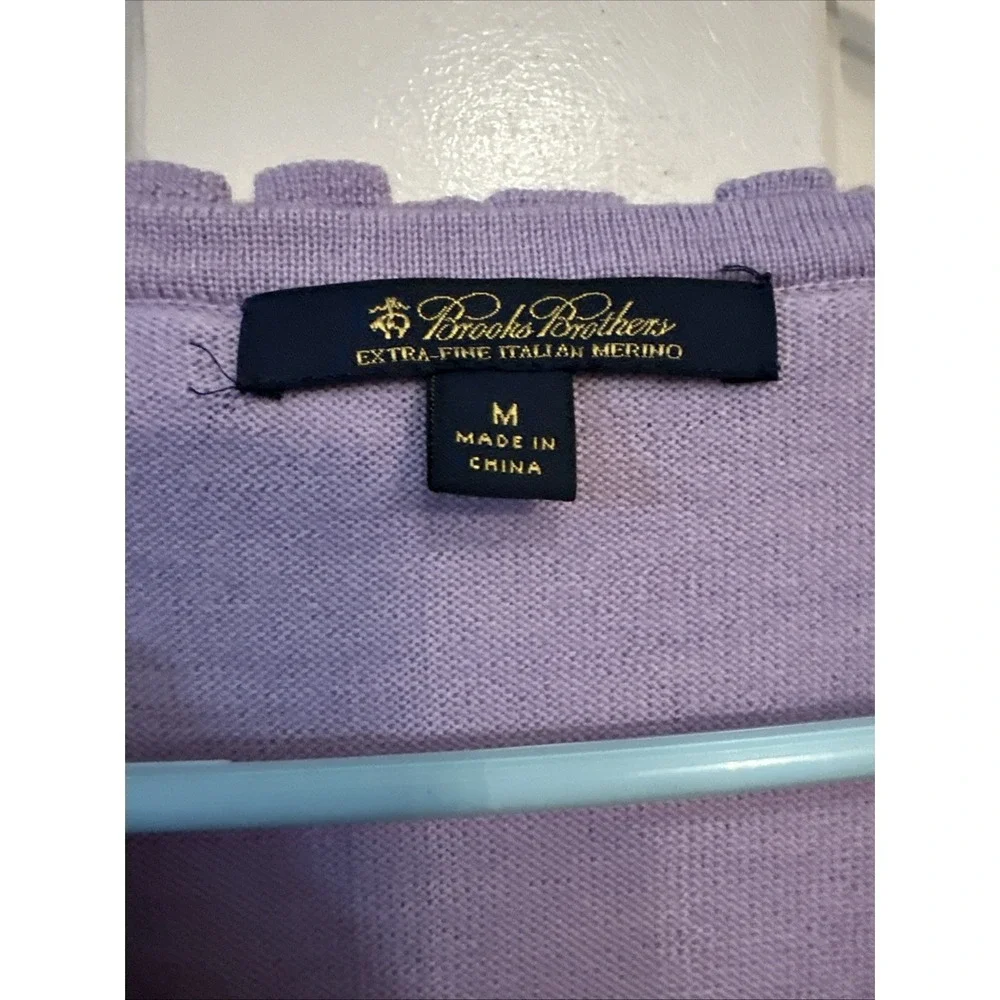 Brooks Brothers women's purple merino wool‎ ruffled V-neck sweater Size Medium